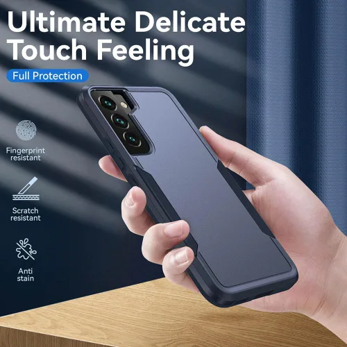 Vista 6 de Funda diseñada para Samsung S22 (no para S22 Ultra y S22 Plus), resistente, resistente, a prueba de golpes, soporte de carga inalámbrica, funda Azul