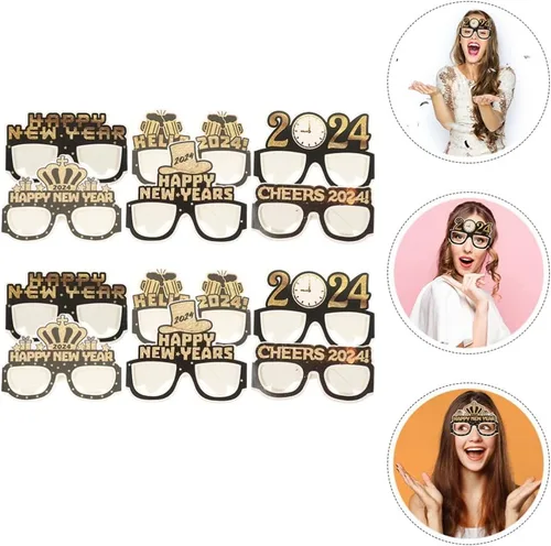 Vista 8 de ABOOFAN 12 lentes de feliz año nuevo 2024 gafas de fiesta de Año Nuevo Hola 2024 gafas de sol regalos de fiesta accesorios para cabina de fotos 2024
