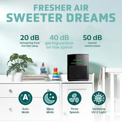Vista 5 de GermGuardian Airsafe+ Purificador de aire HEPA para el hogar, habitaciones grandes de hasta 1043 pies cuadrados con filtro de aire HEPA, luz UV-C