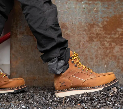 Vista 9 de MWORK Botas de trabajo con punta de mocasín de 6 pulgadas para hombre, suela de cuña, impermeable, ASTM F2413-18, punta metálica de seguridad