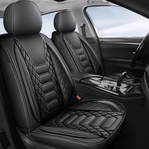 Vista 11 de FREESOO Fundas de asiento delantero de automóvil, 2 unidades, protector de cuero para asiento del conductor, compatible con bolsa de aire, ajuste