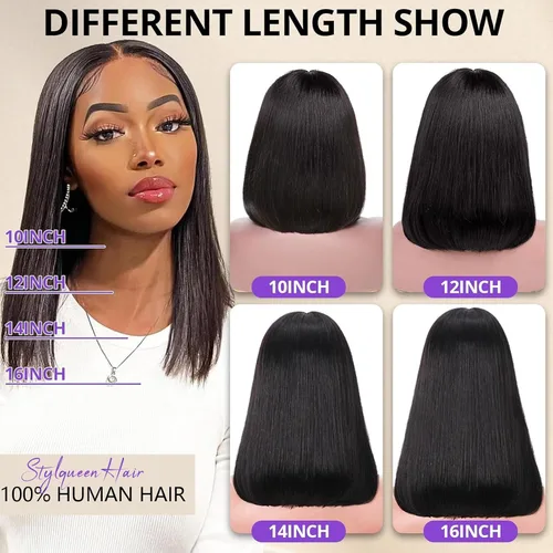 Vista 7 de Peluca de cabello humano Bob de 13 x 4 con encaje frontal para mujeres negras, pelucas de cabello humano corto sin pegamento, prearrancadas