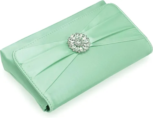 Vista 5 de CHARMING TAILOR Bolso de noche para mujer, con solapa plisada, de satén, formal, broche de diamantes, adornado, embrague