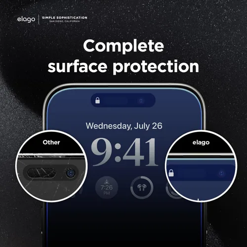 Vista 5 de elago 2 protectores de pantalla de vidrio templado compatibles con iPhone 15 Pro Max, dureza de superficie 9H, antihuellas, a prueba de roturas