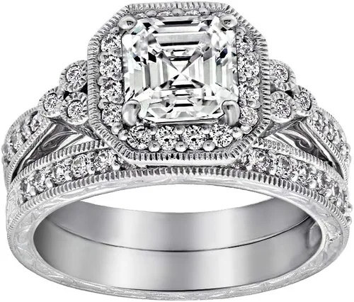 Vista 10 de Amazon Essentials Anillo antiguo de plata de ley chapada en platino o oro con circonita cúbica de elementos infinitos de corte Asscher