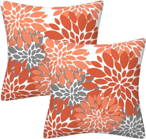 Vista 16 de Juego de 2 fundas de almohada decorativas de dalia azul marino, rojo, gris, dalia floral, para interiores y exteriores, funda de almohada de Floral 1