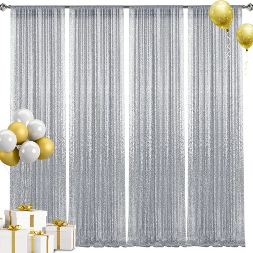 Vista 37 de 2 paneles de cortinas de fondo de lentejuelas verdes de 8 pies, cortinas de fondo de fotografía con purpurina para decoración de Navidad, boda