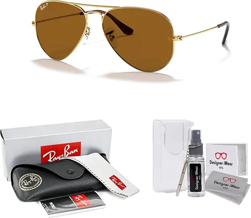 Vista 2 de Ray-Ban RB3025 - Lentes de sol de aviador de metal para hombre y mujer + paquete con kit de cuidado de gafas iWear de diseñador