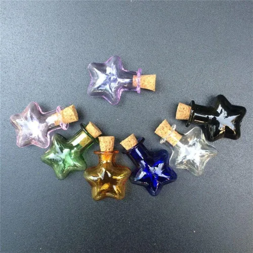 Vista 3 de Mini botellas de corcho de vidrio de color diminuto, frasco de estrella de cinco puntas, colgantes para bricolaje, manualidades, proyectos
