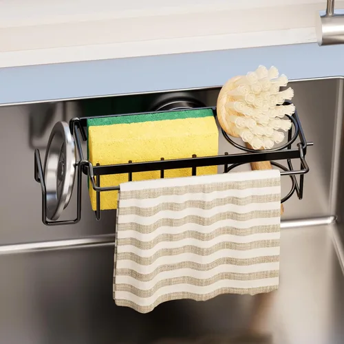 Vista 12 de TAILI Soporte de esponja para fregadero de cocina con ventosa fuerte, organizador de fregadero de aluminio a prueba de óxido, soporte de esponja