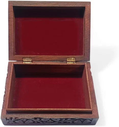 Vista 3 de Joyero de madera antiguo hecho a mano Caja de almacenamiento tallada vintage Joyero de madera antiguo hecho a mano