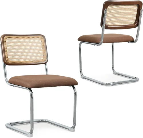 Vista 18 de Upholstered Velvet Dining Chairs Set of 2, Mid Century Modern Armless Upholstered Dining Chair with Rattan Back Stainless Chrome Frame for Dining