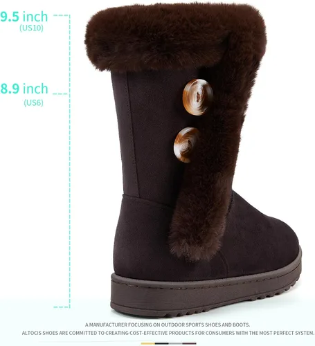 Vista 2 de ALTOCIS Botas de nieve de invierno con forro de piel para mujer, botas cortas de media pantorrilla, botas de moda con botón de resina sintética