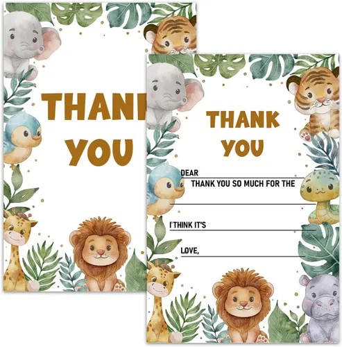 Vista 19 de Tarjetas de agradecimiento en blanco para decoración de fiestas de cumpleaños, notas de agradecimiento para niños o niñas, 20 tarjetas con 20 sobres