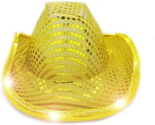 Vista 7 de Sombrero de vaquero con lentejuelas LED para fiesta de fiesta intermitente, fiesta de baile para cumpleaños, boda, festival, Halloween