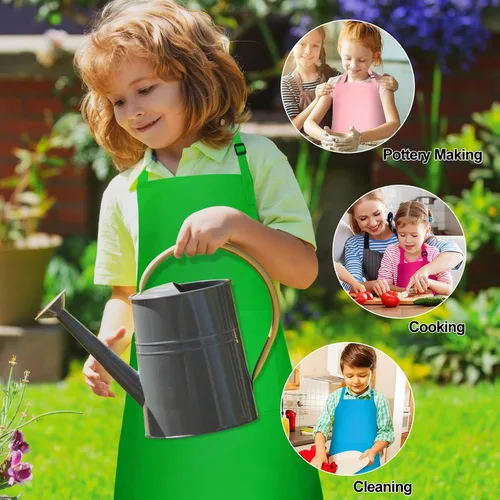 Vista 6 de PLULON 10 delantales para niños con 2 bolsillos, delantales de pintura a granel, delantales de pintura ajustables, delantales de chef para niñas, 10