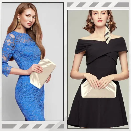 Vista 7 de ERKOON Clutch Purse for Women Elegant Pleated Evening Bag Crossbody Shoulder Handbag Envelope Bag with 2 Detachable Chain