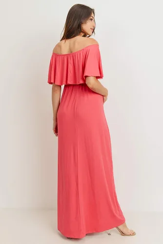 Vista 6 de Vestido de maternidad con hombros descubiertos, vestido largo para mujeres embarazadas, para fiestas de recién nacidos, o sesiones de fotos