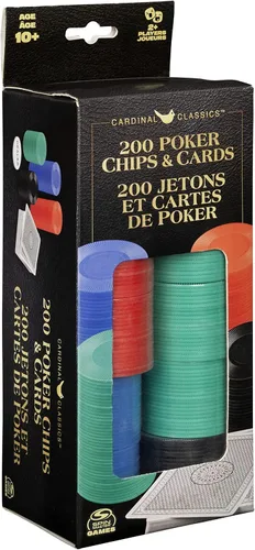 Vista 6 de Spin Master Games Cardinal Classics, Juego de 200 fichas de póquer con botón de distribuidor de baraja Texas Hold 'Em Classic Casino Juego de mesa
