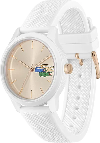 Vista 2 de Lacoste L.12.12 - Reloj de cuarzo de plástico y silicona para mujer, color blanco (modelo 2001183), Blanco, Mujeres
