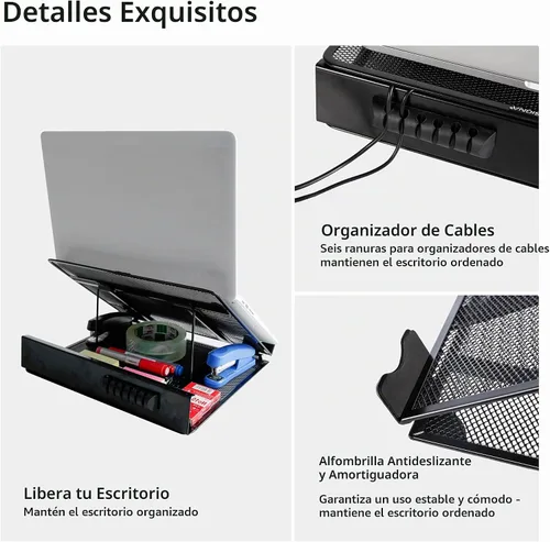 Vista 6 de DESIGNA Soporte ajustable de malla metálica ventilada para laptop, soporte elevador compatible con Apple MacBook Air Pro, Dell XPS, HP, Samsung