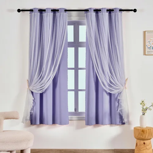 Vista 26 de Anytime Cortinas opacas y transparentes para ventana, par de paneles de cortinas lisas con ojales en la parte superior, 35 pulgadas de ancho x 63