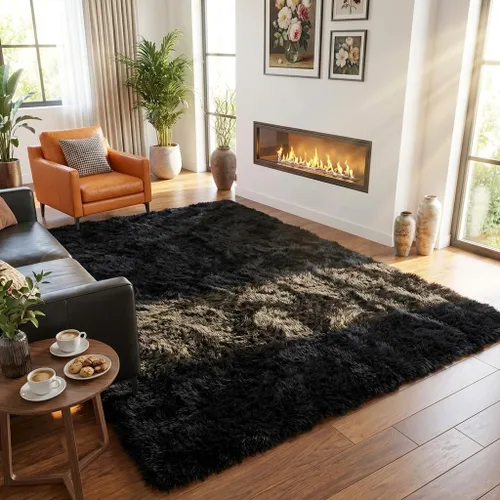 Vista 7 de Mugorn - Alfombras suaves y esponjosas de 2 x 3 pies para el hogar, alfombra pequeña con 4 mallas antideslizantes, color negro, 2 x 3 pies