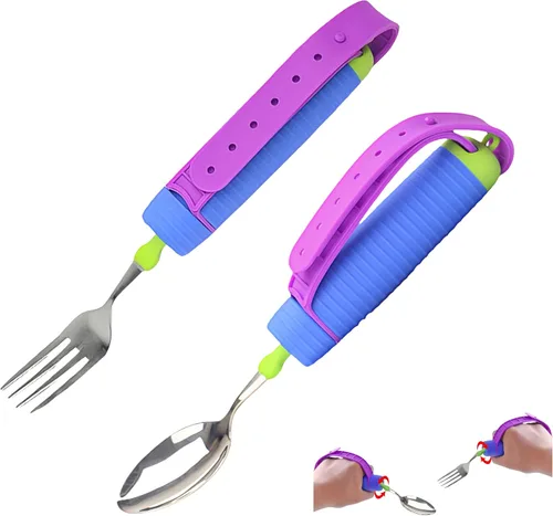 Vista 2 de Juego de Cucharas y Tenedores de Utensilios Adaptativos Flexibles, para Zurdos y Diestros, para Temblores de Manos y Debilidad Muscular, Artritis