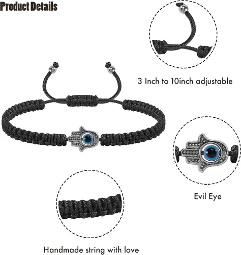 Vista 3 de VIBILIA Pulseras contra el mal de ojo para mujeres y hombres, hechas a mano, trenzadas, de buena suerte, cuerda de cuerda, hilo de amistad, cuerda