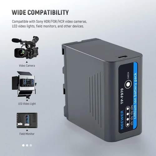 Vista 8 de Neewer Batería de repuesto NP-F970 de 10500 mAh, tiempo de carga completa de 4.8 horas, cable USB C de carga rápida PD de 20 W, batería recargable