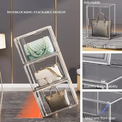 Vista 4 de ZLLZUU Cajas de almacenamiento de plástico apilables transparentes con tapa, vitrinas de acrílico a prueba de polvo para libros y cosméticos