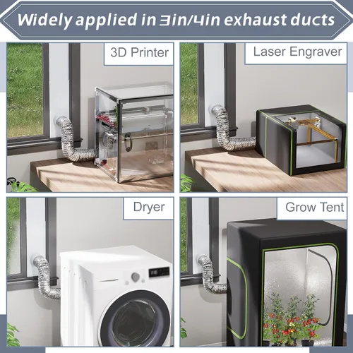 Vista 9 de Kit de ventilación de ventana Flamorrow con cubierta exterior Compatible con manguera de 3" y 4", paneles ajustables de sello de ventilación