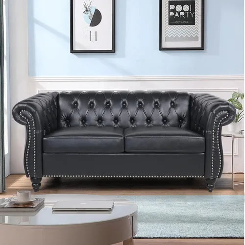 Vista 15 de LEVNARY Sillón Tapizado en Cuero, Silla Sofá Individual Estilo Mediados de Siglo Moderno con Brazos Curvos y Tachuelas, Silla Chesterfield de Cuero