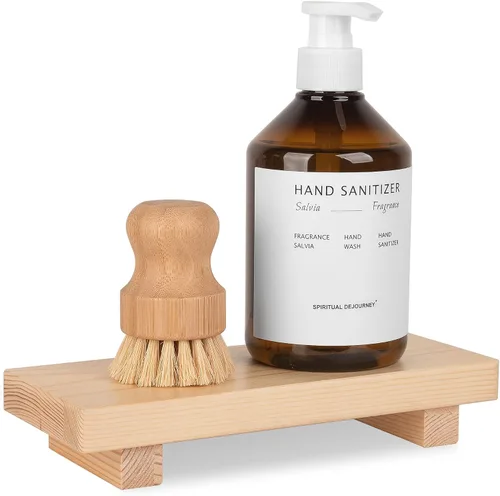 Vista 19 de Organizador de encimera de baño, soporte de pedestal de madera, bandeja decorativa de estilo granja, portajabones para decoración de cocina, Negro