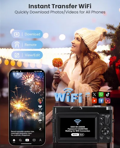Vista 3 de Cámara digital 4K para fotografía, con WiFi, pantalla abatible de 180°
