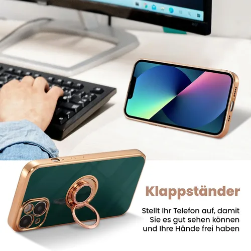 Vista 3 de ZCDAYE Funda para iPhone 14 Pro Max, iPhone 14 Pro Max con soporte de anillo magnético, borde dorado galvanizado suave TPU a prueba de golpes