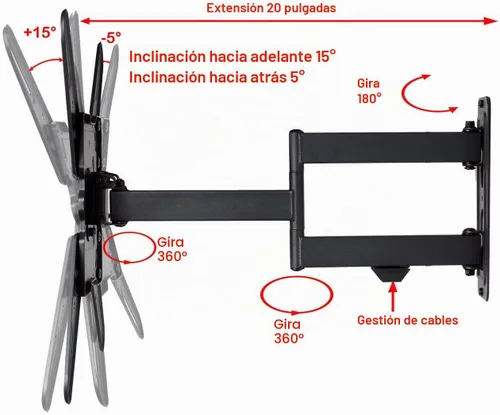 Vista 3 de Movimiento completo articulación de inclinación VideoSecu para soporte de TV. Negro