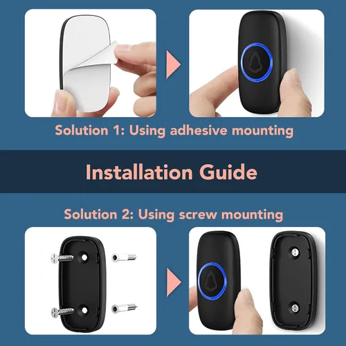 Vista 7 de Kits de timbre inalámbrico con nivel de impermeabilidad IP55, rango de 500 pies, 5 niveles de volumen con 32 timbres de puerta, flash LED