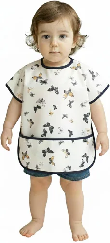 Vista 16 de Plie Short Sleeve Waterproof Bib for Toddlers – Easy Clean Feeding Apron for Mealtime, Daycare, Self-Feeding, Lightweight
