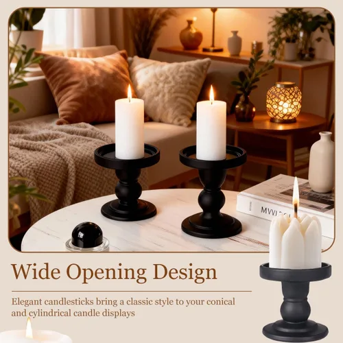 Vista 4 de Portavelas de cristal negro mate y soporte de vela cónico para centros de mesa de boda y decoración de mesa del hogar
