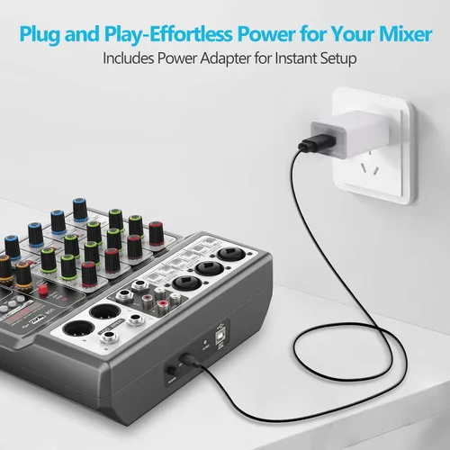 Vista 11 de Aveek Mezclador de Audio Profesional, Consola de Mezcla de Placa de Sonido con 5 Canales Digital USB Bluetooth, Efecto de Eco y Retraso, Entrada