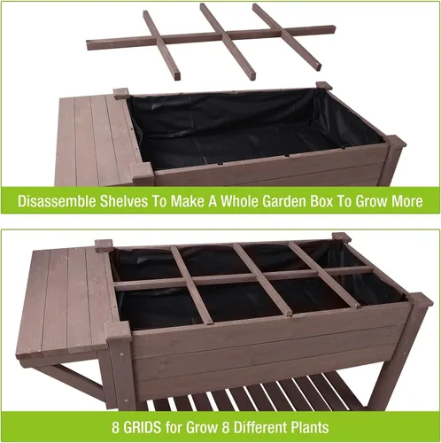 Vista 2 de GUTINNEEN Cama de jardín elevada para hierbas, jardinera elevada para patio, cajas de verduras con rejilla de cultivo, estante de almacenamiento