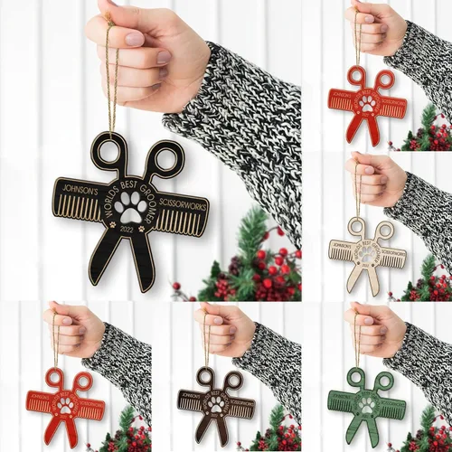 Vista 8 de Adorno de peluquero personalizado, decoración de peluquería para peluquería, el mejor adorno de peluquero del mundo, adorno de Navidad de poste
