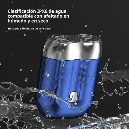 Vista 3 de Mini afeitadora eléctrica de doble cabeza, afeitadora de bolsillo mejorada, maquinilla de afeitar de doble cabeza lavable, mini maquinilla de Azul