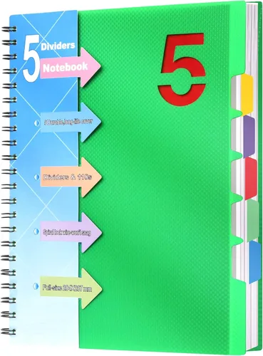 Vista 20 de CAGIE Cuaderno de 5 materias 8.5 x 11, cuadernos en espiral A4 con rayas universitarias, cuaderno en espiral con divisores y pestañas, 220 páginas