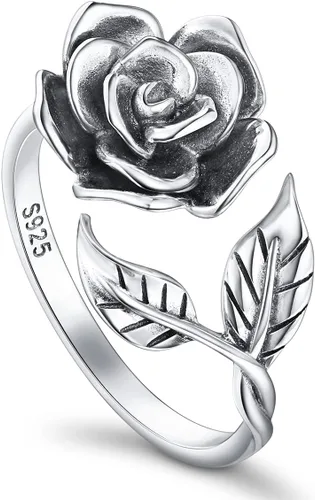 Vista 6 de Anillos abiertos ajustables de plata de ley S925, anillo de rosa para mujeres y adolescentes
