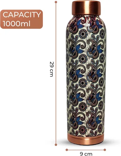 Vista 7 de Botella de agua de cobre de 34 onzas, botella de agua grande de cobre para beber, recipiente multicolor ayurvédico 100% puro para botella de tapa a