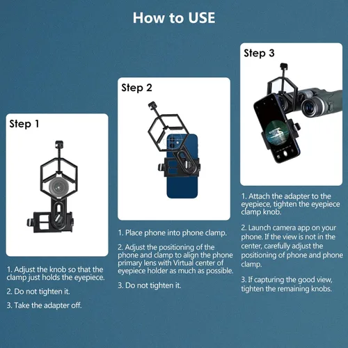 Vista 6 de VANKEY Soporte de teléfono para telescopio grande, adaptador de teléfono de metal para telescopio, monocular, binocular, compatible con iPhone