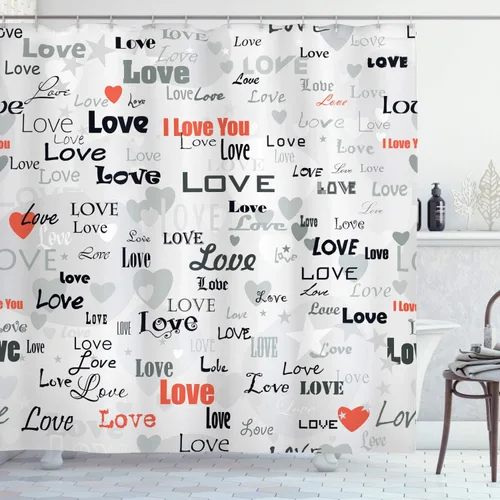 Vista 120 de set de cortina para baño decorativa de tela de poliéster con ganchos