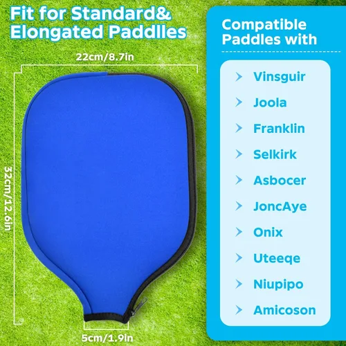 Vista 2 de 2 Pcs Pickleball Paddle Covers, Universal Case Size - 8.6 x 12.2 inches Zippered Racket Sleeve, Durable Neoprene Paddle Cover, Paddle Storage Bag